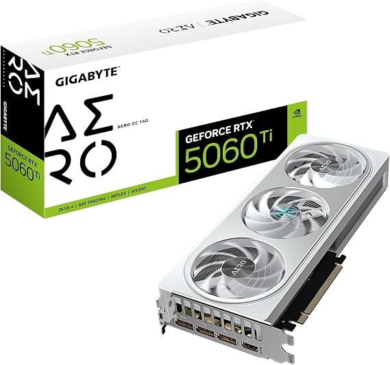 GIGABYTE GeForce RTX 5060 Ti AERO OC 16G Graphics Card, 16GB 128-bit GDDR7, PCIe 5.0, WINDFORCE Cooling System, by NVIDIA, DisplayPort & HDMI - Video Output Interface, GV-N506TAERO OC-16GD Video Card