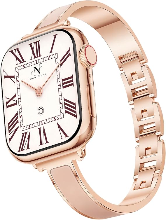 Newlibery Rose Gold Slim Watch Bands for Women Compatible with Apple Watch 38mm 40mm 41mm 42mm (S10/11) Jewelry Dressy Bracelet Metal Strap Adjustable for iWatch Series 11/10/9/8/7/6/5/4/SE 3/2/1