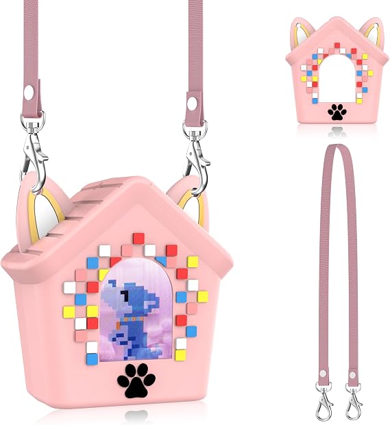Bitzee Doghouse Interactive Digital Pet用シリコンケース、耐衝撃保護カバー Doghouse Bitzee バーチャル電子ペットアクセサリー ストラップ付きピンク