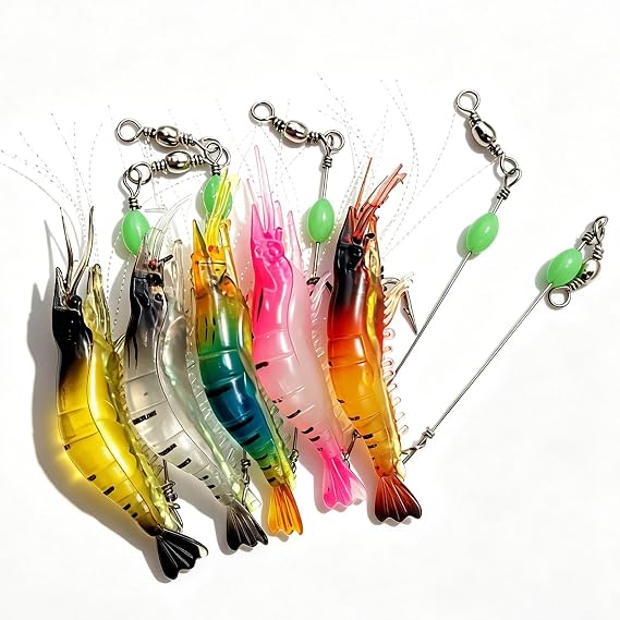 5 Colours Fluorescence Shrimp Fishing Lure 3.5 Inch Rubber Bait with Hook Simulation Soft Bait Suitable for Fly Fishing Perch Sea Fish Predatory Fish