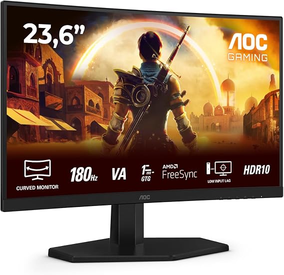 AOC C24G42E 24 Inch Curved FHD Gaming Monitor 180Hz VA Panel 4ms GtG HDR10 FreeSync Speaker (1920x1080 HDMI 2X 2.0 DP 1x 1.4) Black
