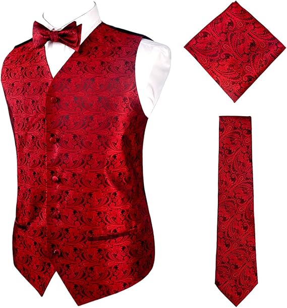 Alizeal Mens Classic 4pc Paisley Jacquard Waistcoat Suit Vest Set