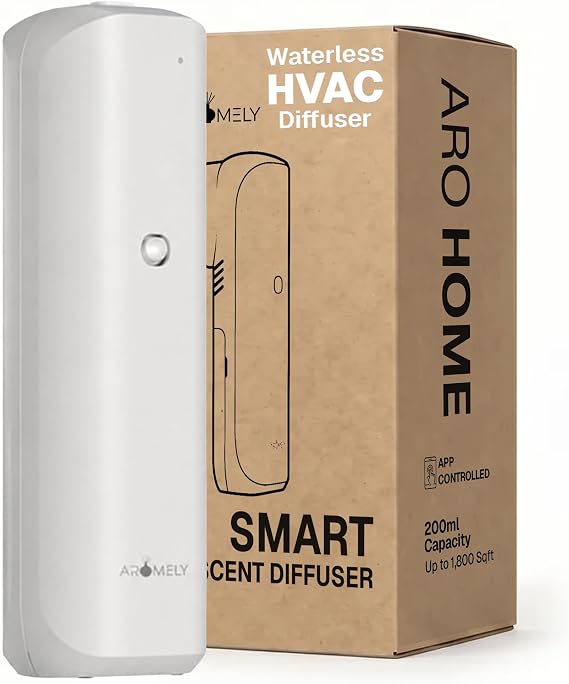 AROMELY ARO Bliss Plug-in Diffuser with Bluetooth App Control - White | Waterless Plug in Diffuser for Essential Oils Cold Air Diffusion for Hotel Rooms, Bathrooms & Small Offices, Up to 500 SQFT