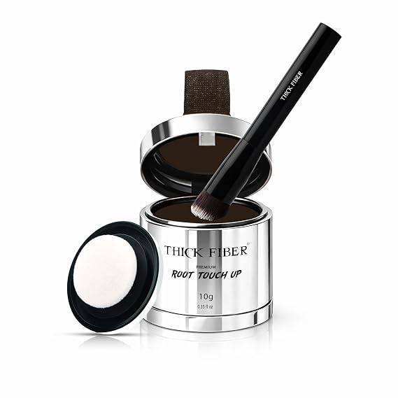 THICK FIBER Root Touch Up & Hairline Powder with Brush, Deep Dark Brown 10g