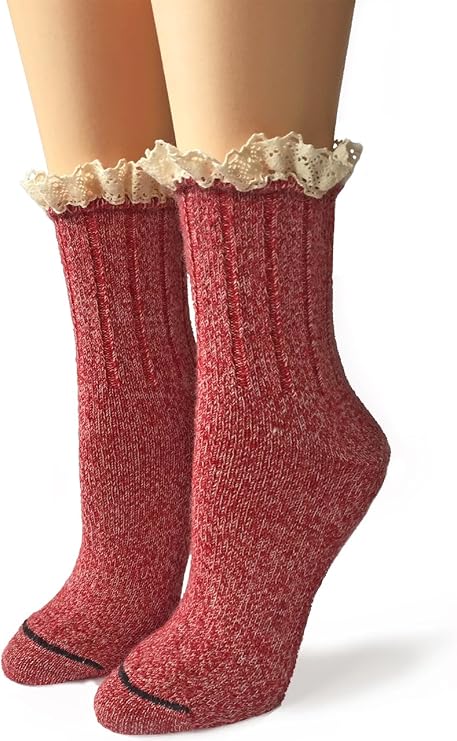 WARRIOR ALPACA SOCKS - Ladies Alpaca Wool, Lace Trimmed Ankle Socks