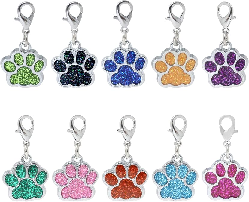 Honbay 10PCS Glitter Enamel Alloy Cute Animal Pet Dog Paw Footprint Charms Pendant with Lobster Claw Clasp for Jewelry Making and DIY Crafts, Metal, No Gemstone