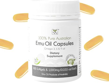 Y Not Natural Emu Oil Capsules - Heart, Hair, Metabolism & Joint Support Supplement - Pharmaceutical Grade Emu Oil with CLA, Omegas 3, 6 & 9 with Vitamin K2, A & E 1000mg, 100 Capsules