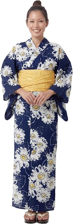 Dita Women's New Separate Yukata Set with Easy Wearing Top, Wrap Skirt, and Pleated Heko Obi Belt (Japanese Casual Kimono)