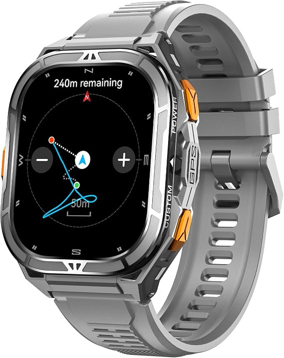 GPS Smart Watch for Men Barometer Compass Make/Answer Calls Tactical 100+ Sports Modes 1.96" AMOLED DIisplay Smart Watches Heart Rate Sleep Tracker Message Reminder