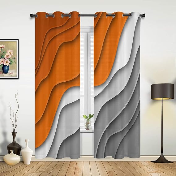 Orange Gray Curtains for Living Room 84 Inch Length Drapes, Beach Geometric Gradient Ombre Window Treatments Curtain Panels, Grommet Top, 2 Pack