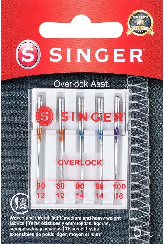 SINGER 04803 Regular Point Overlock Needles, 5-Count, Sizes 80/12, 90/14, 100/16