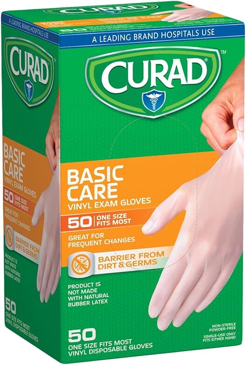 CURAD Powder-Free Vinyl Exam Gloves-50 ct