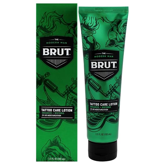 Brut Tattoo Care Lotion 24 Hour Moisturization - Lotion for Tattoos - Enhances Color Vibrancy - Tattoo Lotion Aftercare - Absorbs Quickly - 3.5 oz