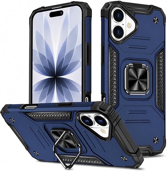 for iPhone 17 Case, Heavy Duty Military Grade Shockproof Protective Phone Case for iPhone 17 with Ring Kickstand Rotatable, Rugged Bumper Protection Cover for iPhone 17, Blue