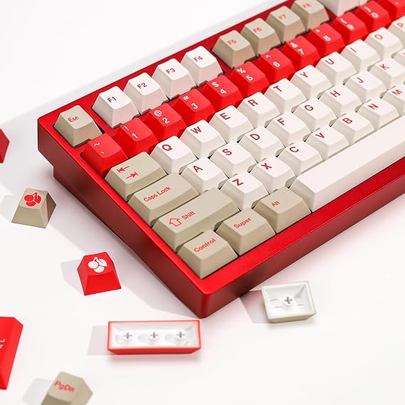KBDiy Red Alert Keycaps Set,143 Keys Vintage Cherry Profile PBT Custom Keycaps for Mechanical Keyboards Compatible with ANSI/ISO, 60%, 65%, 75%, TKL, Full-Sized Layout