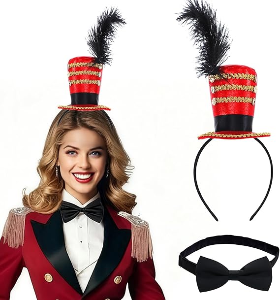 Ringmaster Hat Headband Lion Tamer Costume Circus Mini Top Hat Ringleader Costume Soldier Top Hat Dress Up for Party