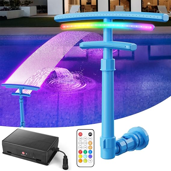 Dual Spray Solar Pool Fountain for Above Ground Pools, Pool Waterfall Aerator with 9-Color LED Lights, Adjustable Pool Sprinkler Fountain Swimming Pool Cooler, Pool Accessories Pool Decor