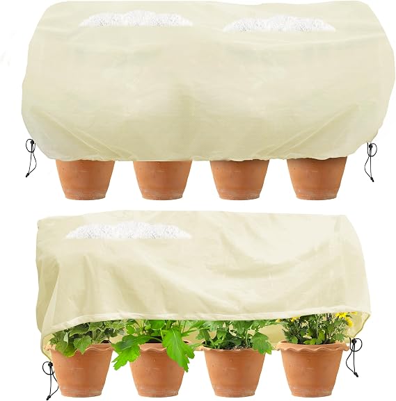 Bonviee 2 Packs Plant Covers Freeze Protection- Large Tree Covers Frost Protection Blankets for Plants, Reusable Shrub Jakets Covers for Winter, with Drawstring (43.3x17.7x15.7INCH /2 Pack)