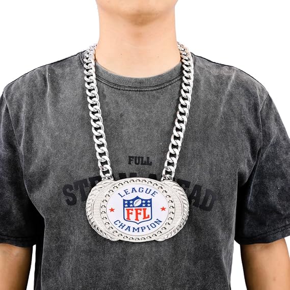 Fantasy Football Chain Medal, Gold Champ Medal Necklace Award for Fantasy Football Awards, Football Chain, MVP Necklace, Football Turnover Chain, Fantasy Football Medal (FFL Silver Chain)