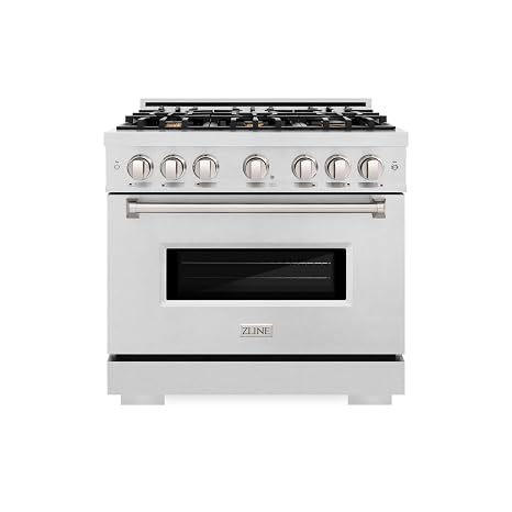 ZLINE 36 in. 5.2 cu. ft. Classic Gas Range with Convection Gas Oven in Satin Stainless Steel with 6 Brass Burners (CGRS-BR-36)