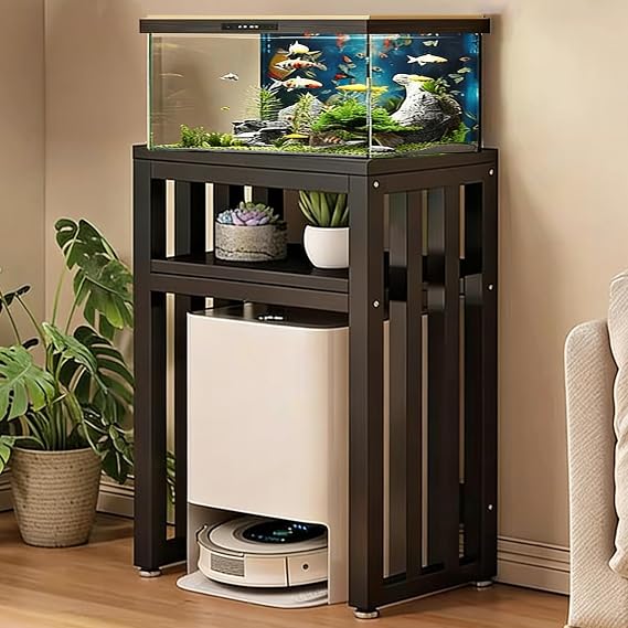 Robot Vacuum Cleaner Storage Rack, Entryway Hallway Double-Tier Robot Vacuum Cleaner Shelf, Small End Tables for Bathroom, Thickened Steel Legs for Living Room Kitchen(Black,70x40cm/28x16)