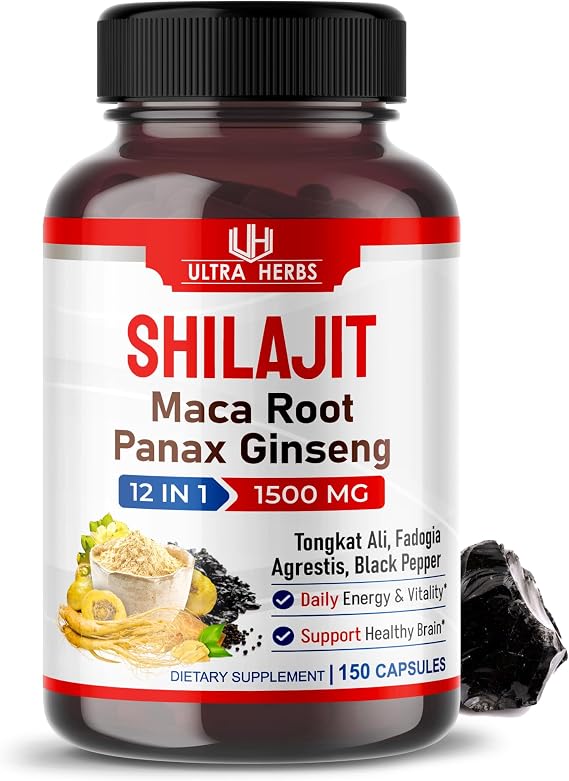 Ultra Herbs Shilajit 1500mg 12-in-1 with Maca & Panax Ginseng, 150 Capsules