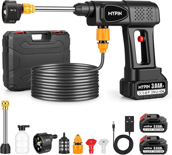 Portable Cordless 600PSI Pressure Washer, 6-in-1 Nozzle with Jet Nozzles
