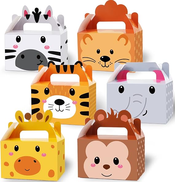 12 Pack Jungle Safari Animals Party Favor Boxes Zoo Animals Theme Happy Birthday Goodies Treat Boxes Jungle Safari Party Candy Gift Bags for Kids Baby Shower Party Decorations Supplies