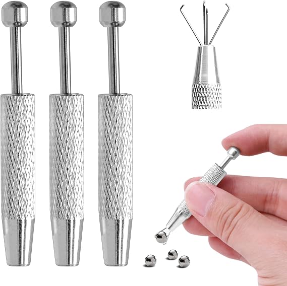 3 Pcs Piercing Tools, Flat Back Earring Applicator Tool, Piercing Tools Removal Insertion Tool to Change Jewellery for Jewelry Making, Small Parts Pickup, and Ball Screw (Silver)
