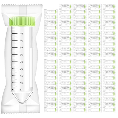 Centrifuge Tubes 50mL,Sterile Individually Packaged Wrapped,Conical Tubes, Leak-Proof Caps, with Clear Graduations and Writing Marks, Non-pyrogenic, DNase/RNase Free, DNA Free. (100)
