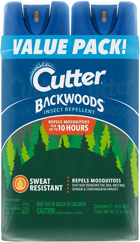 Cutter Backwoods Mosquito and Insect Repellent 6 Ounces, 2-Pack Aerosol Bug Spray, Repels Up To 10 Hours