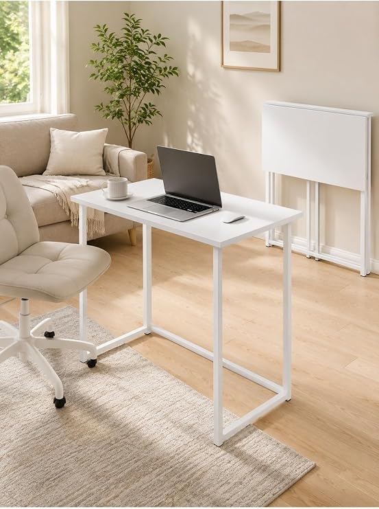 Worker Katlanır Çalışma Masası Bilgisayar Masası Laptop Masası Raflı Ders Masası Öğrenci Çocuk Genç Odası Ofis Masası Kitaplıklı Katlanabilir Yemek Masası Mutfak Masası, Beyaz - Beyaz