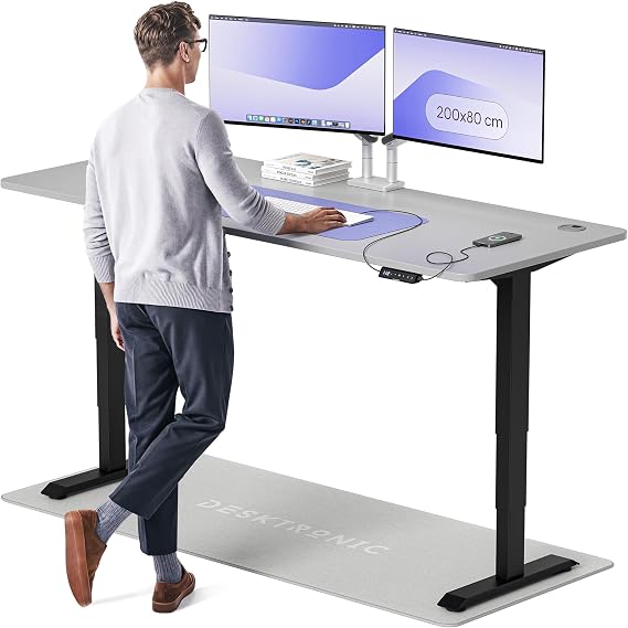 Desktronic HomePro Standing Desk – 200 x 80 cm Height Adjustable Desk with Electric Dual Motor, Touchscreen Controller & Integrated USB/USB-C, 3 Memory Presets