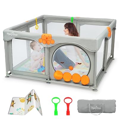 Baby Playpen with Mat, Baby Play Yards, Baby Playpen for Babies and Toddlers, No Gap Toddler Playpen with Soft-Touch Material, Baby Play Area, 5050, Grey