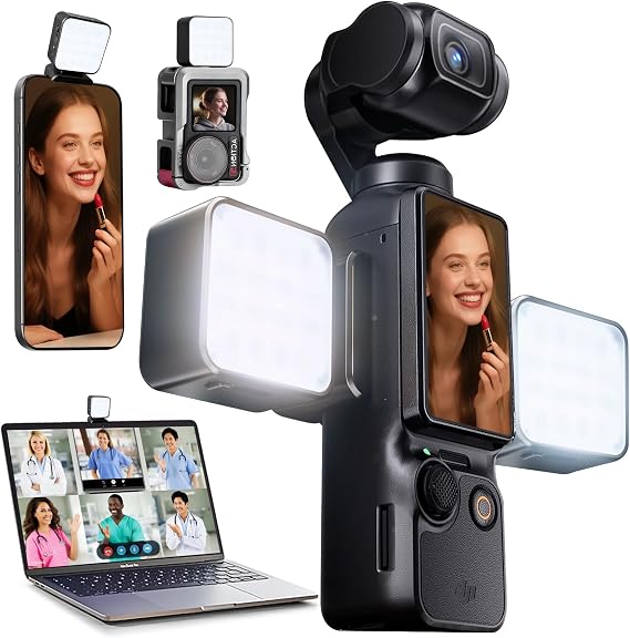 Magnetic Selfie Light for DJI Osmo Pocket 3 Light Creator Combo | Rechargeable Mini LED, 3 Color Modes, Brightness Adjustable, For Vlog Recording, Makeup, TikTok