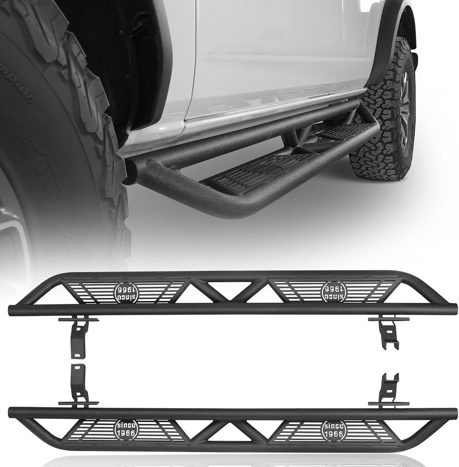Hooke Road Bronco Running Boards Drop Down Side Steps for 2021 2022 2023 2024 2025 Ford Bronco 4-Door Exclude Bronco Sport, Tube Step Rails Nerf Bar Rock Sliders Guard