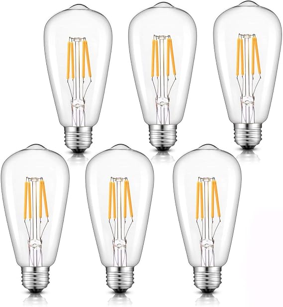 Dimmable LED Edison Bulb Vintage Light Bulb 40w Retro Old Fashioned E27 ST64 Screw Glass Antique Lamp 2700K Warm White 6 Pack