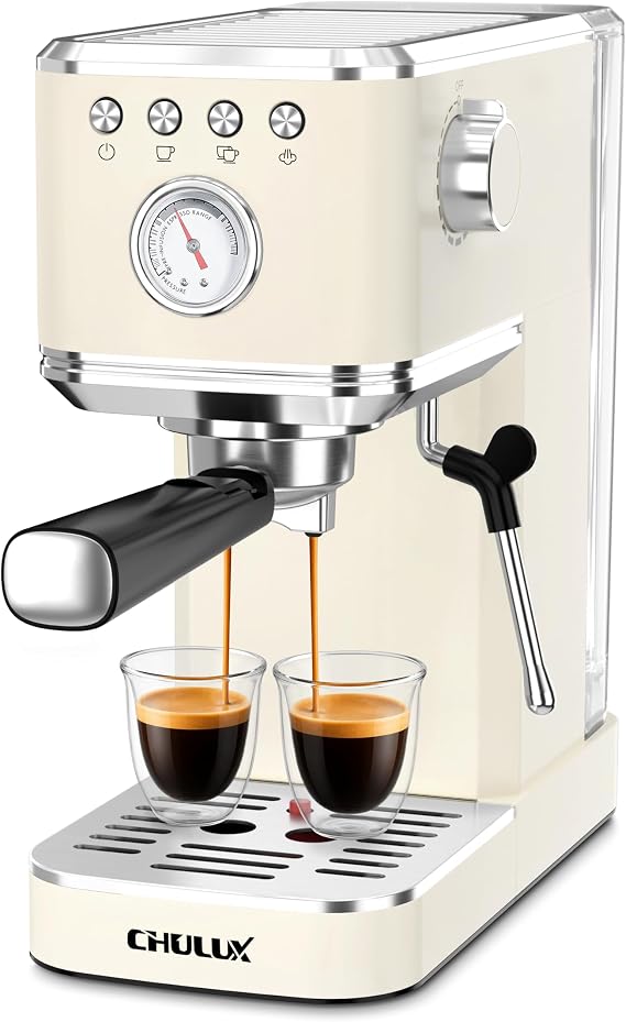 CHULUX - Slim Espresso Machine with Milk Frother, 20 Bars, Professional Semi Automatic Espresso Coffee Machine for Homemade Cappuccino Latte Espresso Coffee Maker, Creamy