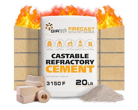 FireCast Castable Refractory Cement Mix 3110 Degree Fahrenheit 20 Lbs High Temperature Heat Resistant Fireproof Mortar Build Repair Pizza Oven Fire Places Forge Kiln Stove