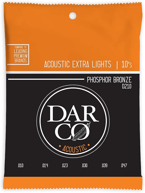 Darco Acoustic Guitar Strings Phosphor Bronze, Extra Light Gauge | Bright, Balanced Tone with Reliable Performance | Affordable Strings for Everyday Play