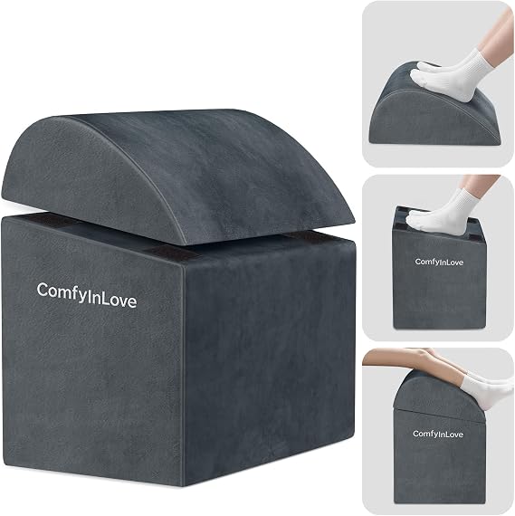 Foot Rest for Under Desk with 3 Heights, Foot Stool, Dark Grey | Memory foam adjustable footrest, Ergonomic leg elevation, Non-slip Bottom, Washable Cover, Desk Office Home Car Coach Bed