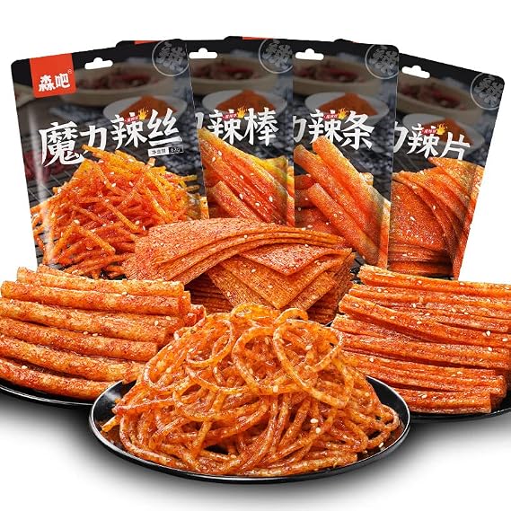 Spicy Strips 62g/bag, Hunan Latiao, Snack Gift, Childhood Nostalgia Snack, Handmade Spicy Slices Spicy Sticks Gluten, Chinese Net Celebrity Instant Spicy Snacks (Hot Slice,8 bags)