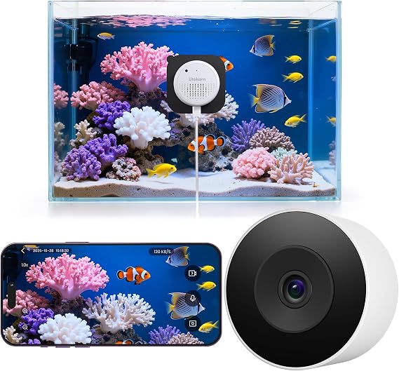 litokam F1.0 Aperture Fish Tank & Reptile Pet Camera.2K 3MP Anti-Glare Aquarium Terrarium Camera with Close-Focus Lens, 147 Ultra-Wide Angle, 3X Zoom, 2.4G/5GHz WiFi