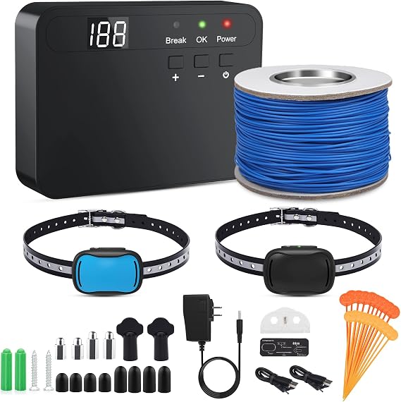 Electric Fence for Dogs, Upgraded Underground Above Ground Electric Dog Fence Pet Containment System with Waterproof Rechargeable Training Collar (for 2 Dogs)