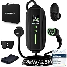 EV Charger 3 Pin Plug | Portable EV Charger Type 2, 3kW | Single Phase, Cabel, 6-13A | Electric Car Charger | Home Car Charger | Fast Charging, Compact, Travel-Friendly (3kW, 5,5 Meter)