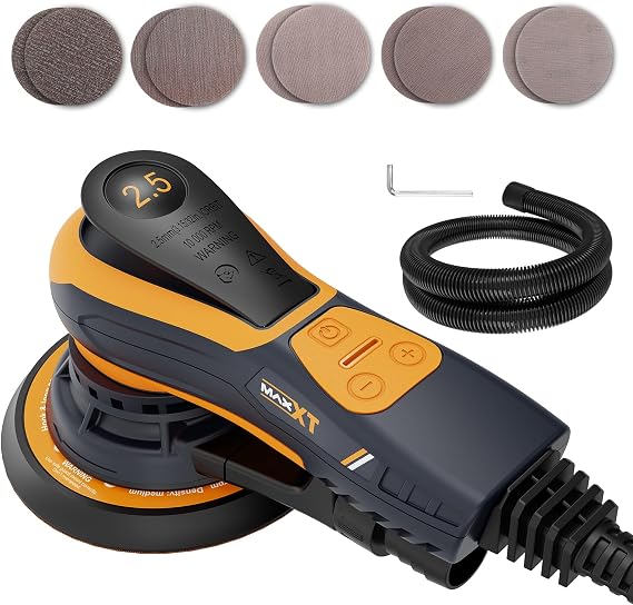 MAXXT 150mm Eccentric Sander - 2.5mm Orbit - 350W Brushless Multi-Function Sander for Wood Polishing with 6 Variable Speeds - 230V