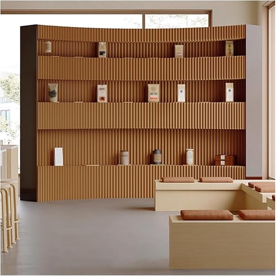 Room Dividers Brown Room Divider Paper Panel Folding Privacy Screens with Shelves,Portable Wall Dividers for Office Library Studio Room Separtition(700-800cm/22.97~26.25ft)