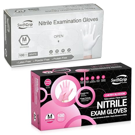 SwiftGrip Disposable Nitrile Exam Gloves, Medium, Box of 100, Nitrile Gloves Disposable Latex Free for Medical, Cleaning, Cooking & Esthetician, Food-Safe, Powder-Free, Non-Sterile