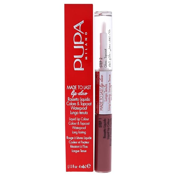 Pupa Milano Made To Last Lip Duo - Comfortable Liquid Lip Color with Top Coat - Waterproof - Long Lasting Hold - Ultra Shiny, Latex Effect Make-Up Result - 010 Vintage Pink - 0.13 Oz