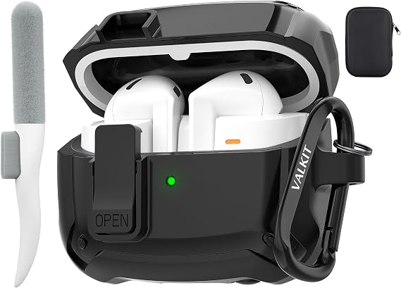 valkit for Galaxy Buds 3/3 Pro Shockproof Case with Secure Lock Clip,Black
